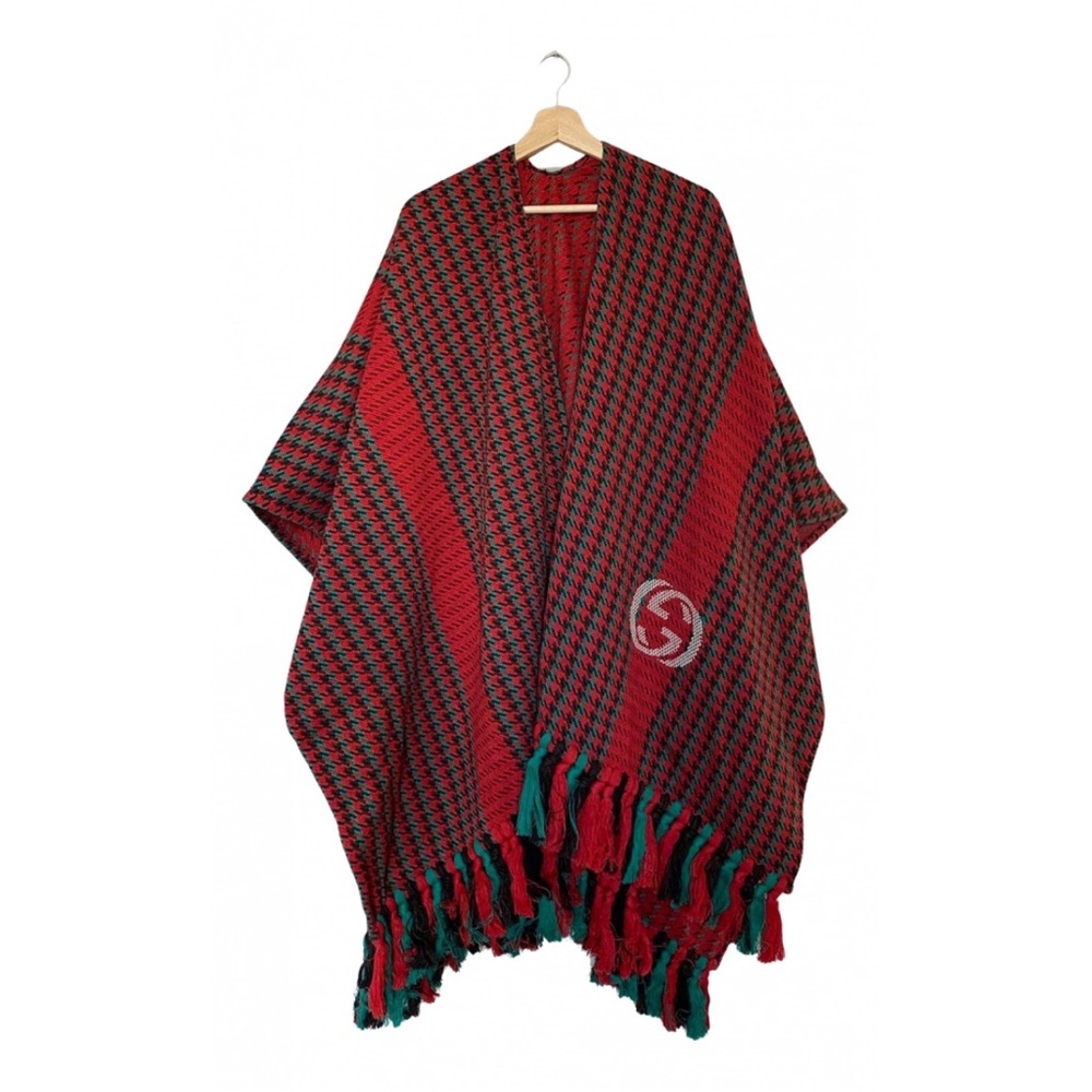 Gucci Red and Black Houndstooth Poncho